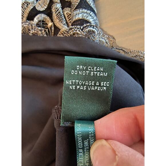 Lauren Ralph Lauren Cocktail Dress Women's Size 12 Black Silver Metallic Lace - Picture 14 of 16